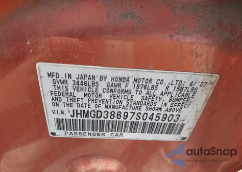 2007 Honda Fit Sport from USA, damaged, VIN JHMGD38697S045903